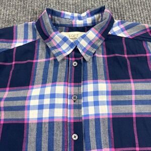 LOFT Button Down Shirt Women‎ MP Blue Pink Plaid Long Sleeve Cotton Blouse
